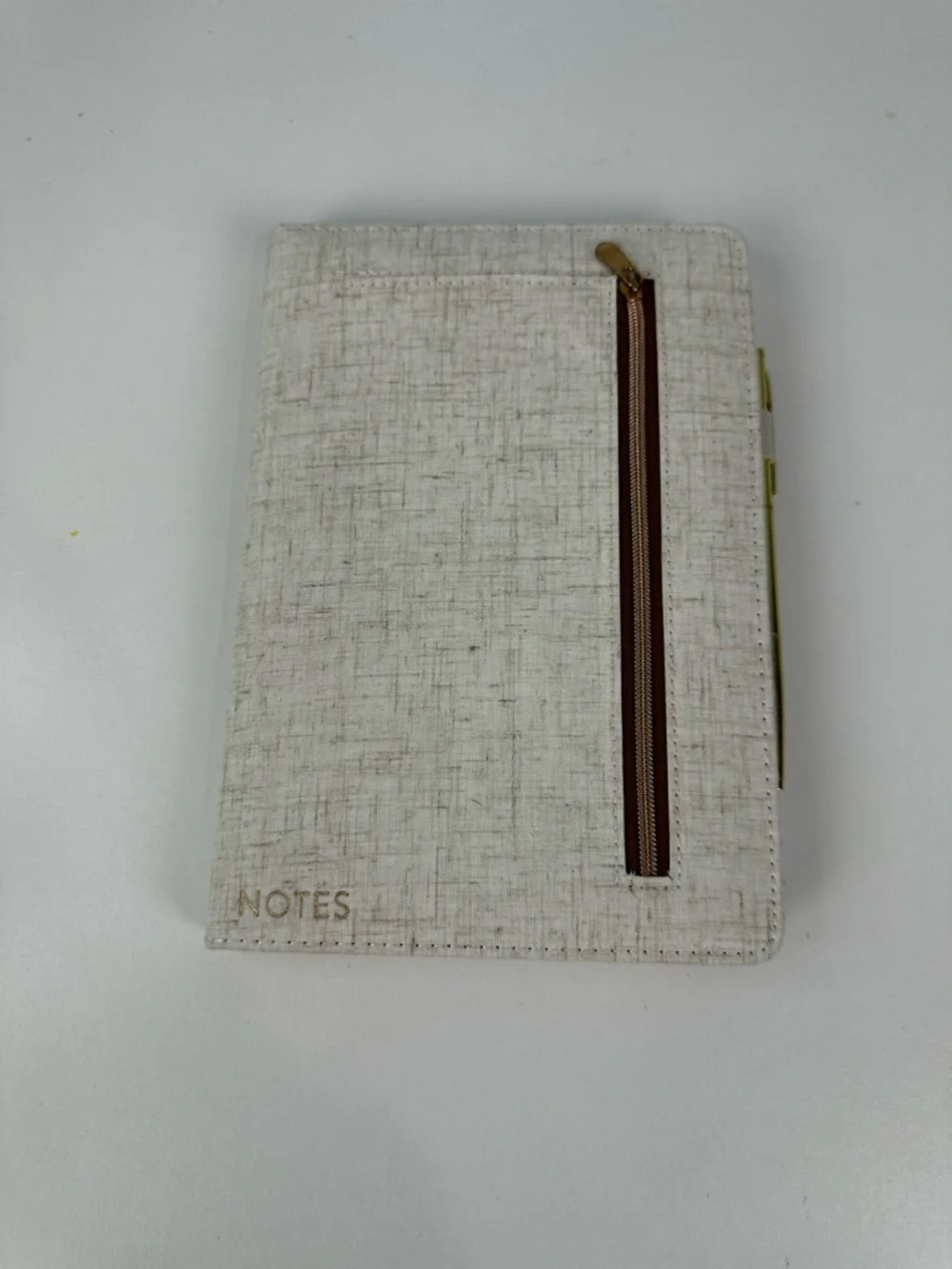 Eccolo Cream Textured Cloth Cover Smaller Journal With Zip Front Pocket & Pen